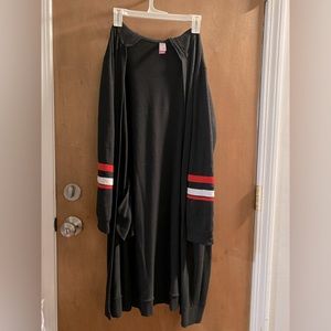 Black long line duster with hood